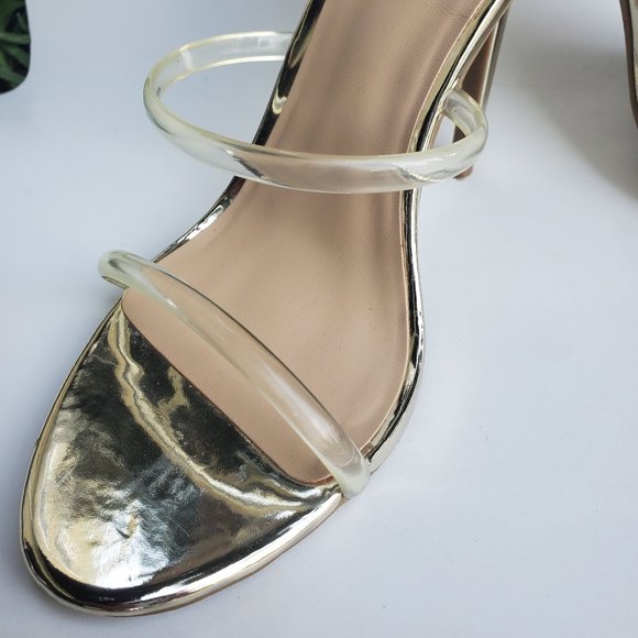 Bebe and Co. Berdine C Clear Plastic and Gold Metallic Stiletto Heels Sz 7.5 - Picture 2 of 6